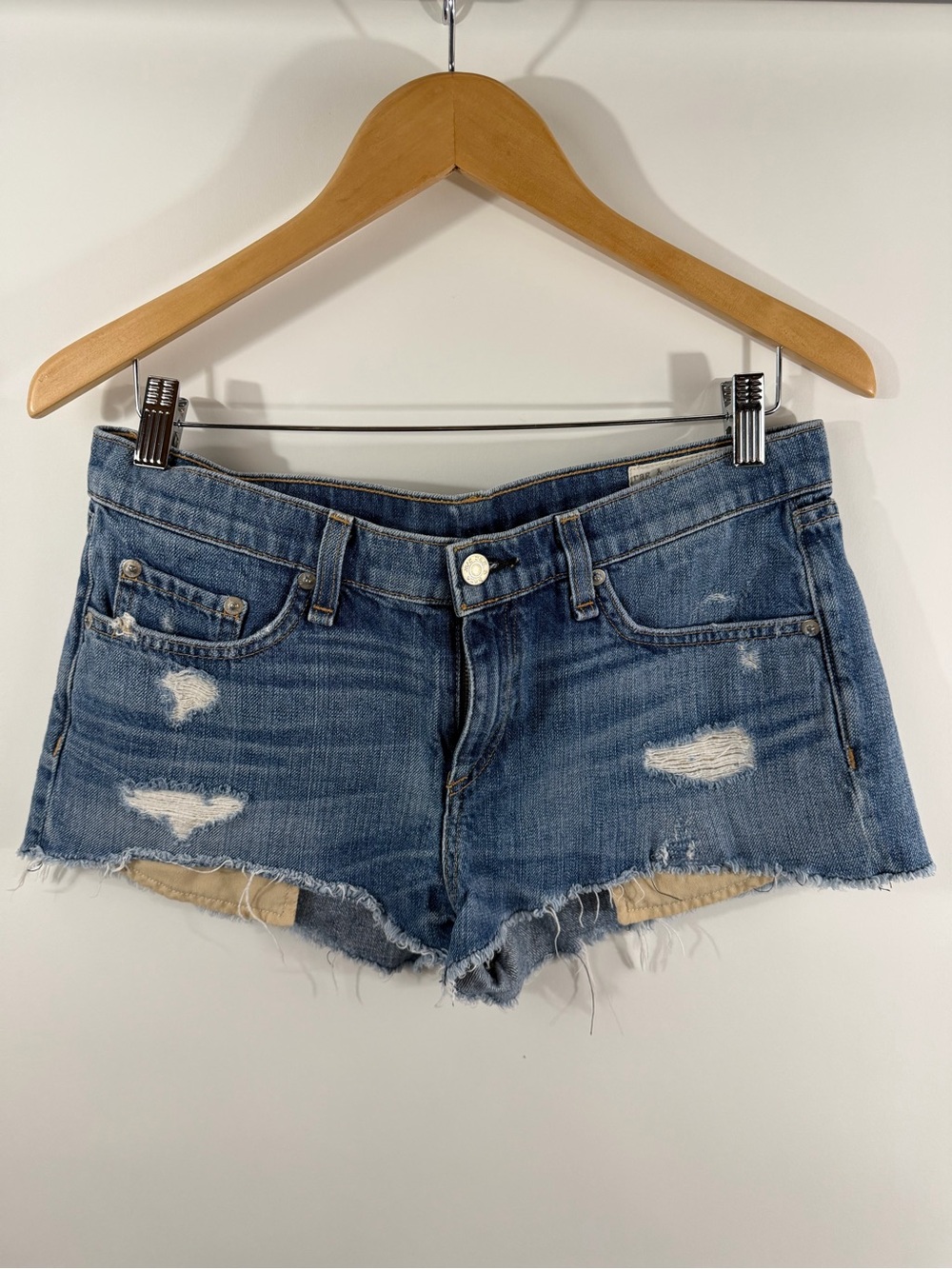 Rag & Bone Distressed Blue Denim Cutoff Shorts - Mila Size 28 Moss W1911K800